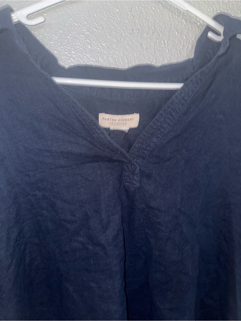 Martha Stewart Navy V-Neck Roll-Tab Sleeve Blouse - Picture 2 of 4